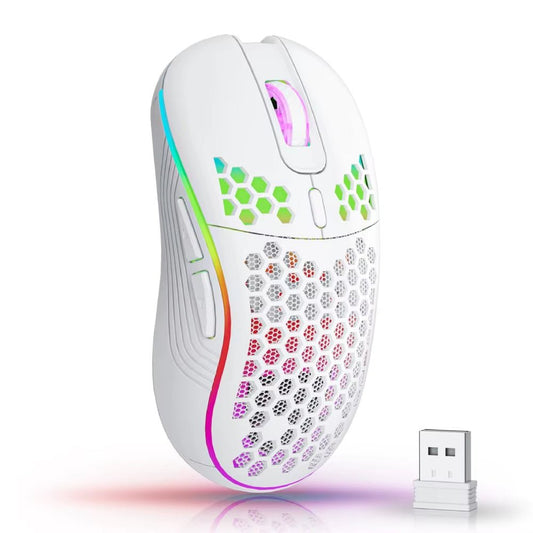 2.4G Wireless Mouse with RGB Backlit 6-Button 3-Speed DPI Type C Rechargeable Ergonomic Honeycomb Design Gaming Mouse - NEXASHOP