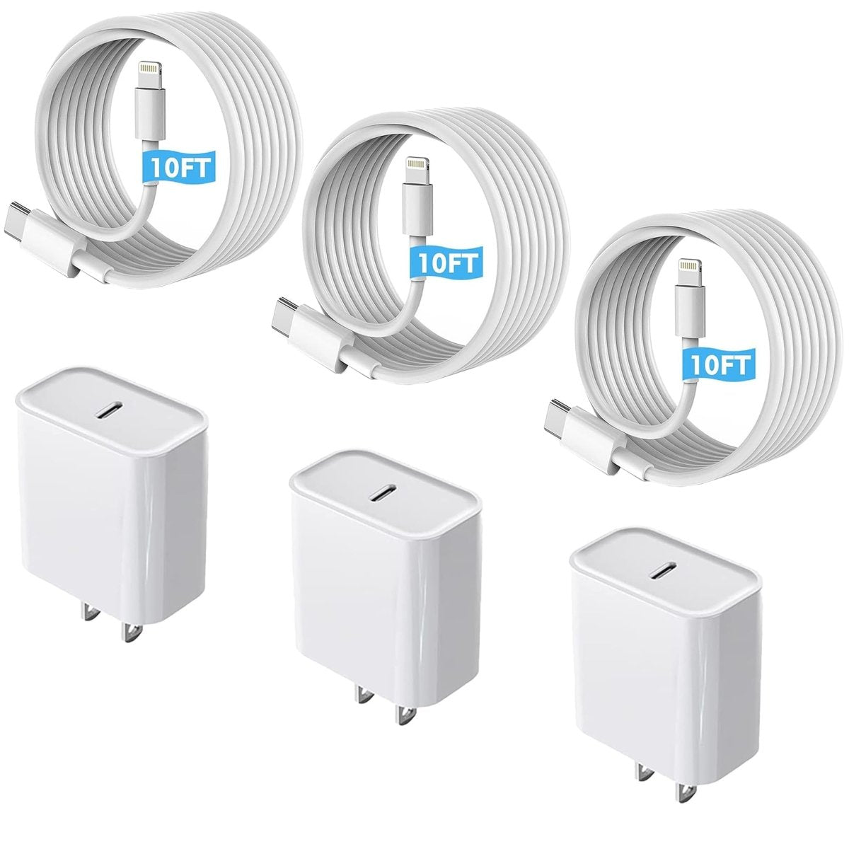 Fast Charger iPhone 3Pack【MFi Certified】 Chargers iPhone Fast Charging Block USB C Charger Quick Charging Adapter with 10ft USB C to Lightning Cable Data Syncing Cord for iPhone 14 13 12 11 X - NEXASHOP