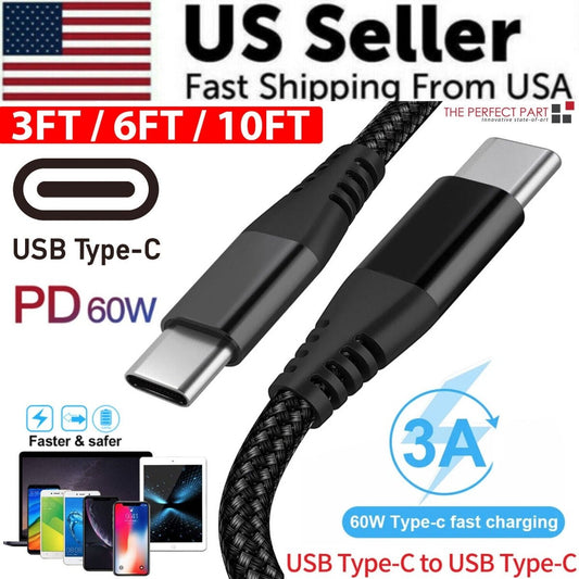 USB-C to USB-C Cable Male Type-C Cable Cord Fast Charger Charging Data Sync - NEXASHOP
