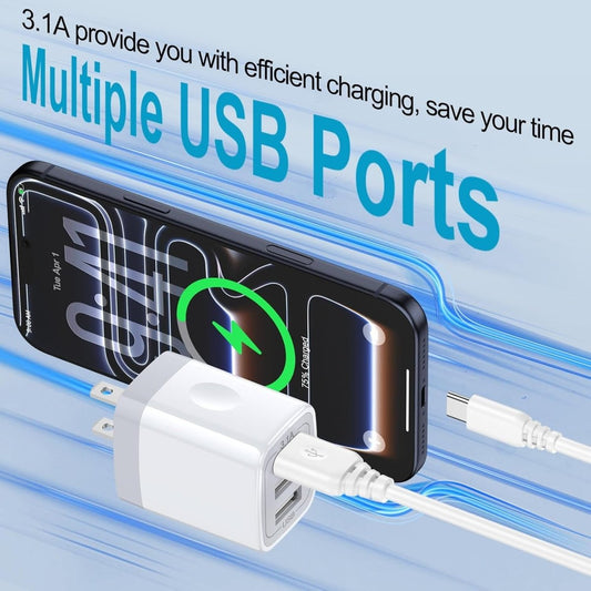 USB Wall Charger, 2Pack Wall Plug 3-Port USB Charging Station 3.1A Power Adapter Multi Port Quick Charger Block Cube for Iphone 17 16 15 14 13 12 11 Pro XS MAX 8 Ipad Samsung Galaxy S25 S24 S23 - NEXASHOP