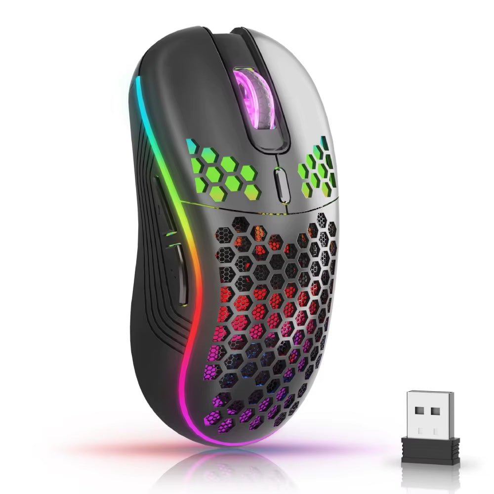 2.4G Wireless Mouse with RGB Backlit 6-Button 3-Speed DPI Type C Rechargeable Ergonomic Honeycomb Design Gaming Mouse - NEXASHOP