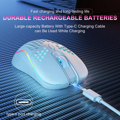 2.4G Wireless Mouse with RGB Backlit 6-Button 3-Speed DPI Type C Rechargeable Ergonomic Honeycomb Design Gaming Mouse - NEXASHOP