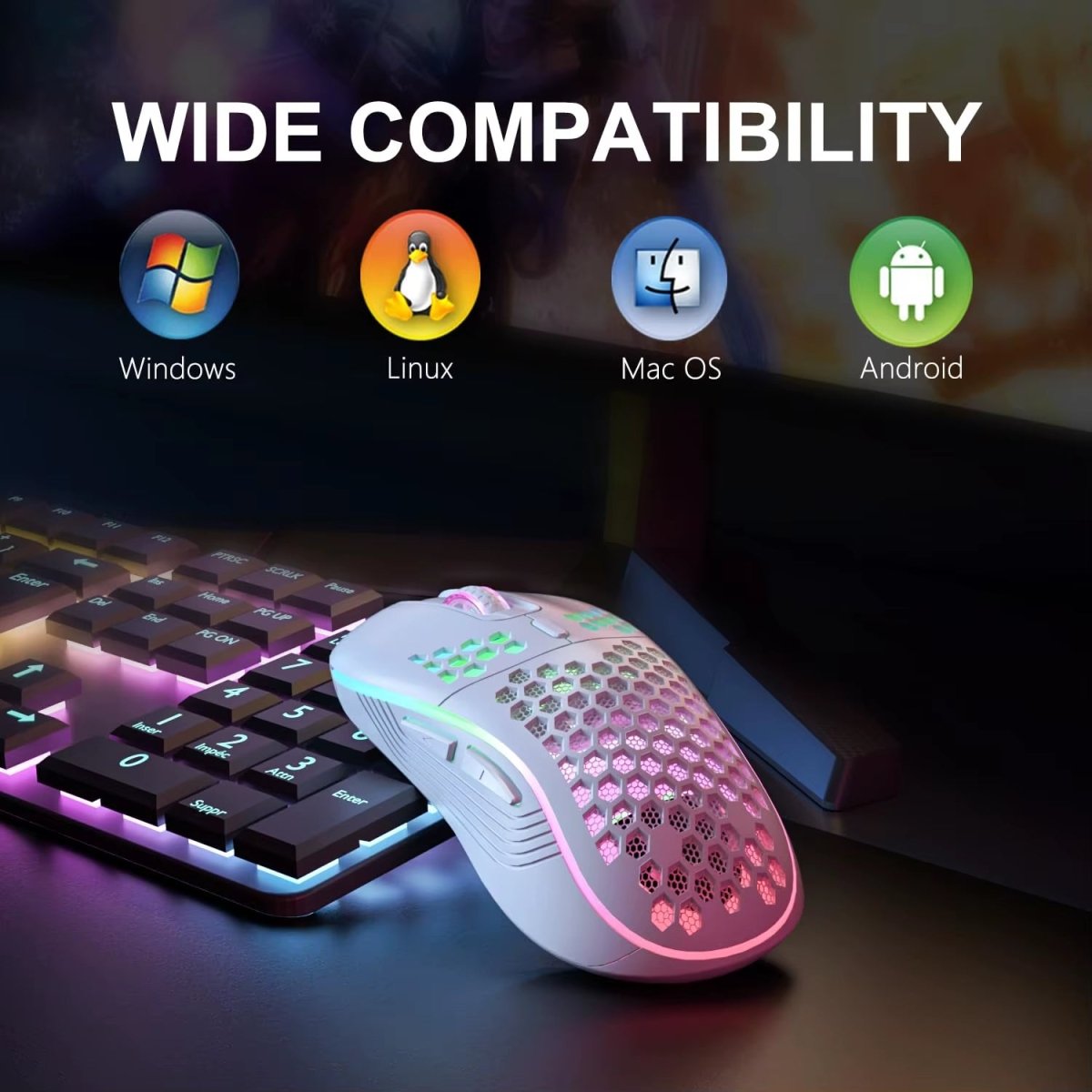 2.4G Wireless Mouse with RGB Backlit 6-Button 3-Speed DPI Type C Rechargeable Ergonomic Honeycomb Design Gaming Mouse - NEXASHOP