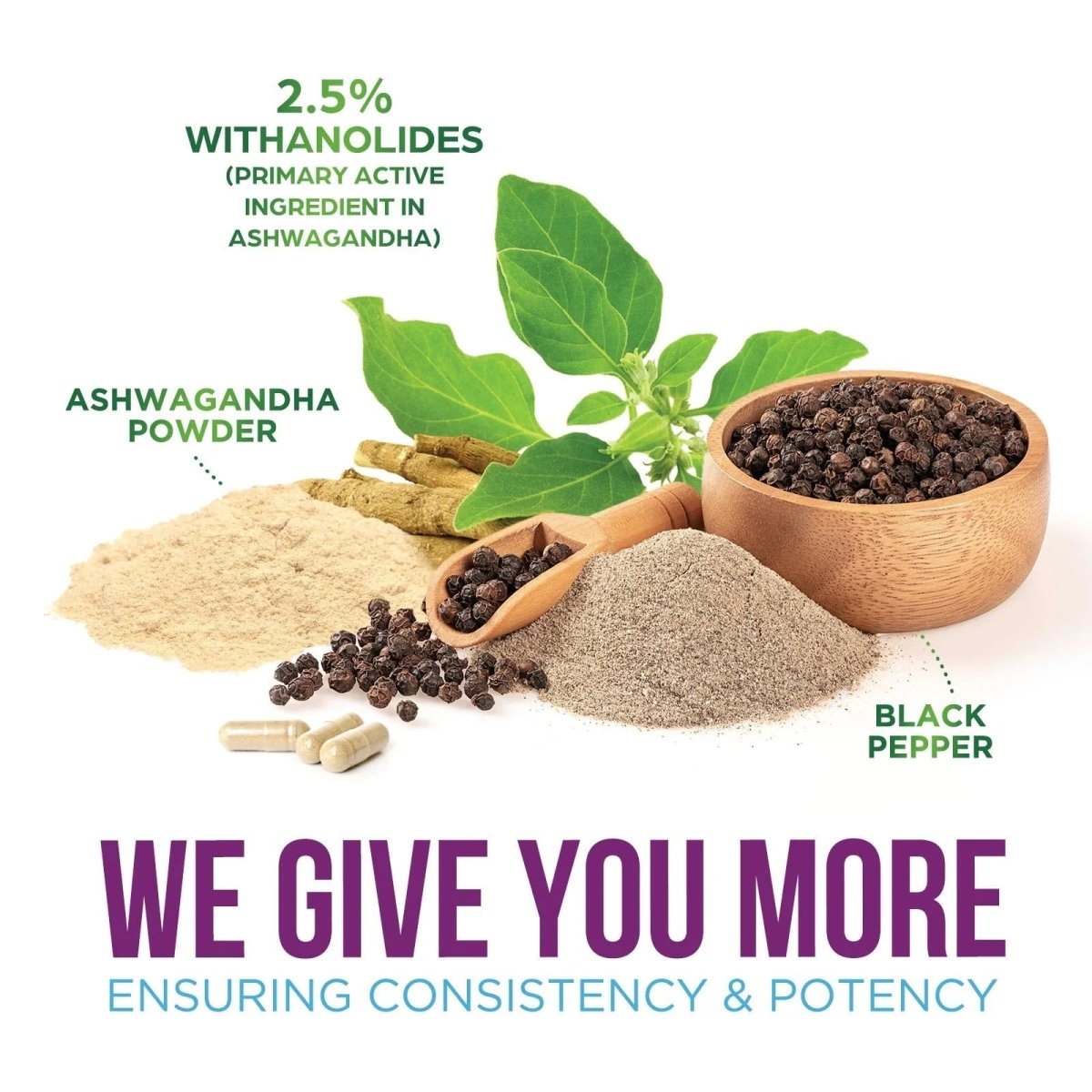 Ashwagandha Supplements - High-Absorption Ashwagandha Root Extract Powder with Black Pepper for Max Absorption - Herbal Supplement for Women & Men, Vegan & Gluten Free, Bottled in USA - 60 Capsules - NEXASHOP