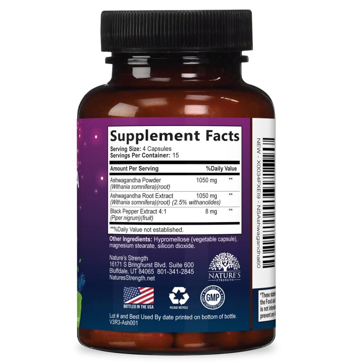 Ashwagandha Supplements - High-Absorption Ashwagandha Root Extract Powder with Black Pepper for Max Absorption - Herbal Supplement for Women & Men, Vegan & Gluten Free, Bottled in USA - 60 Capsules - NEXASHOP