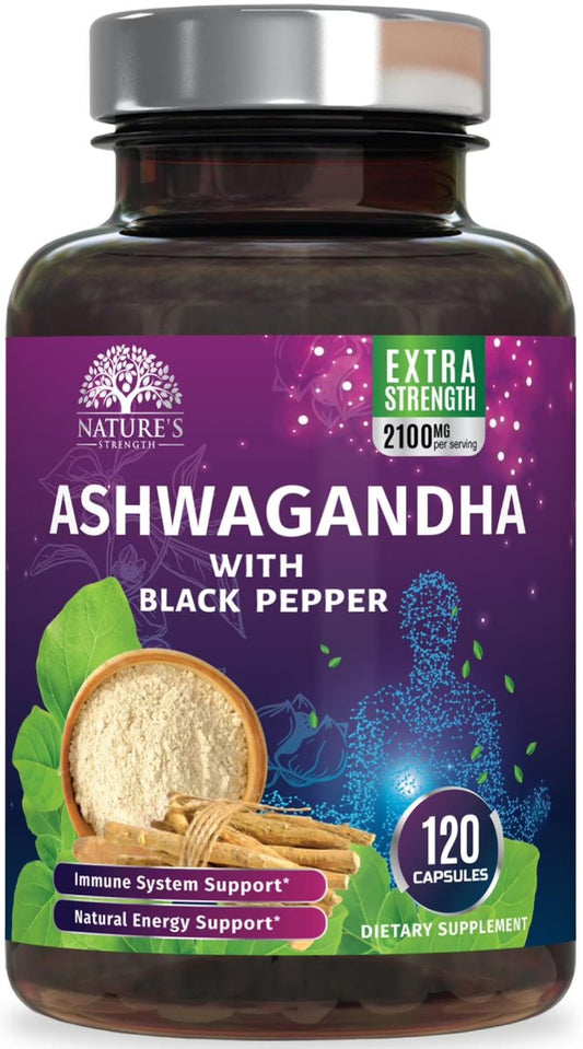 Ashwagandha Supplements - High-Absorption Ashwagandha Root Extract Powder with Black Pepper for Max Absorption - Herbal Supplement for Women & Men, Vegan & Gluten Free, Bottled in USA - 60 Capsules - NEXASHOP