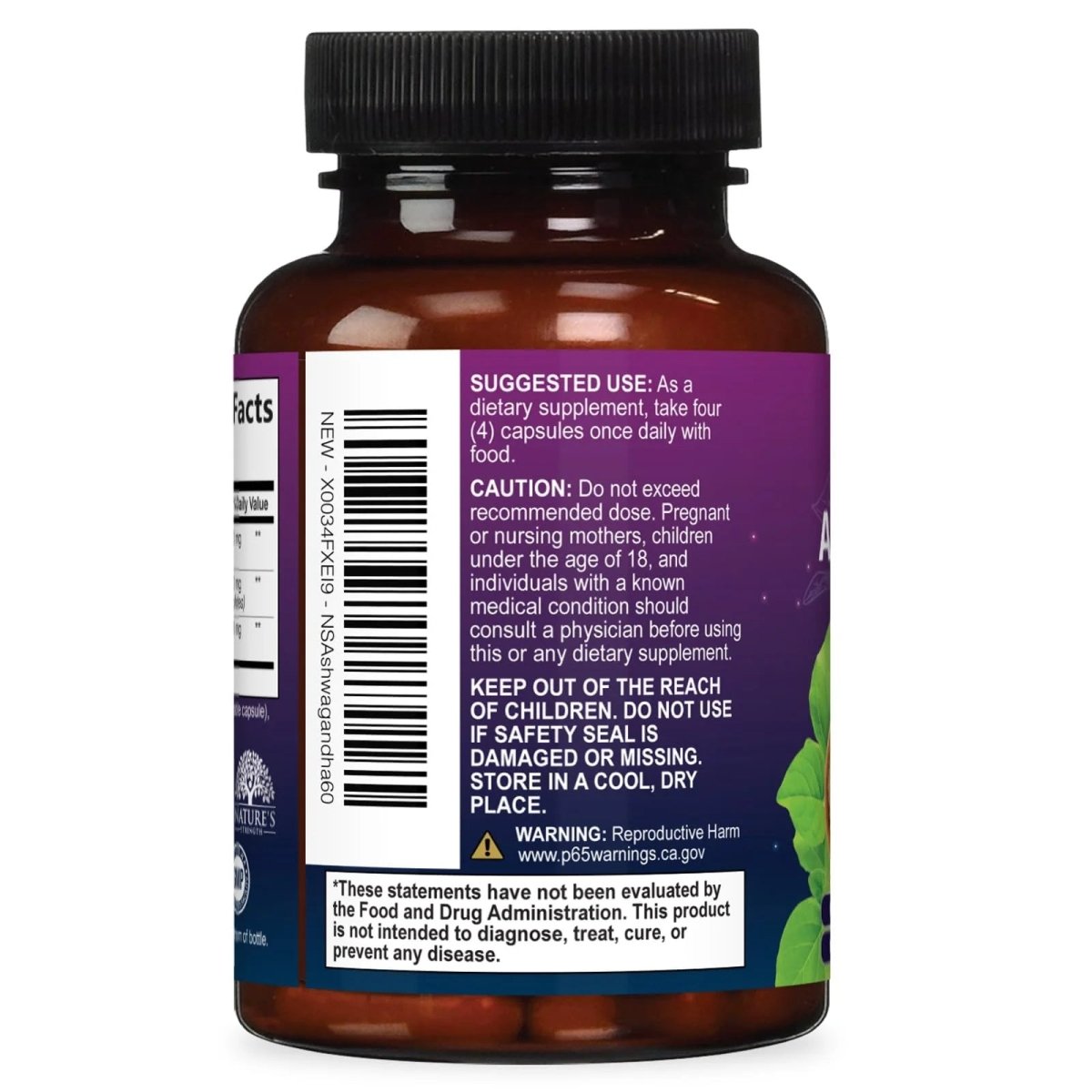 Ashwagandha Supplements - High-Absorption Ashwagandha Root Extract Powder with Black Pepper for Max Absorption - Herbal Supplement for Women & Men, Vegan & Gluten Free, Bottled in USA - 60 Capsules - NEXASHOP