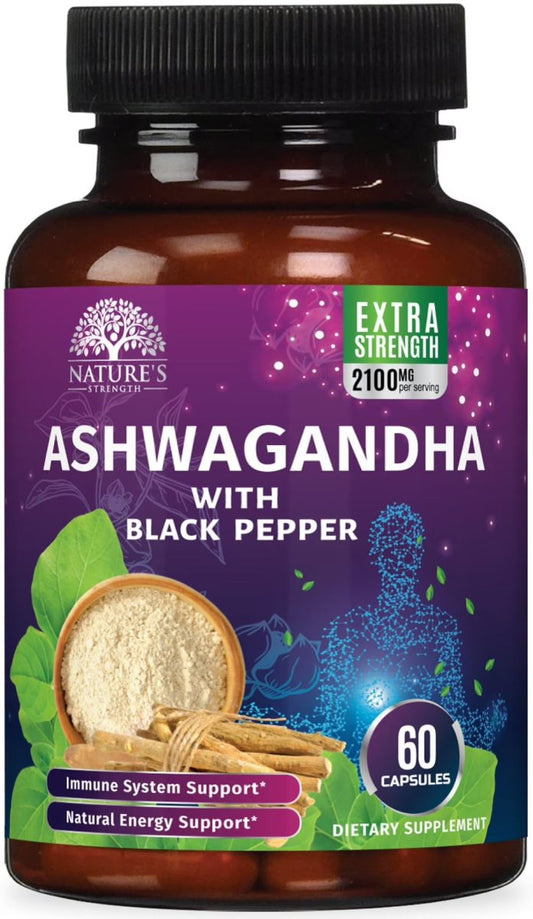 Ashwagandha Supplements - High-Absorption Ashwagandha Root Extract Powder with Black Pepper for Max Absorption - Herbal Supplement for Women & Men, Vegan & Gluten Free, Bottled in USA - 60 Capsules - NEXASHOP