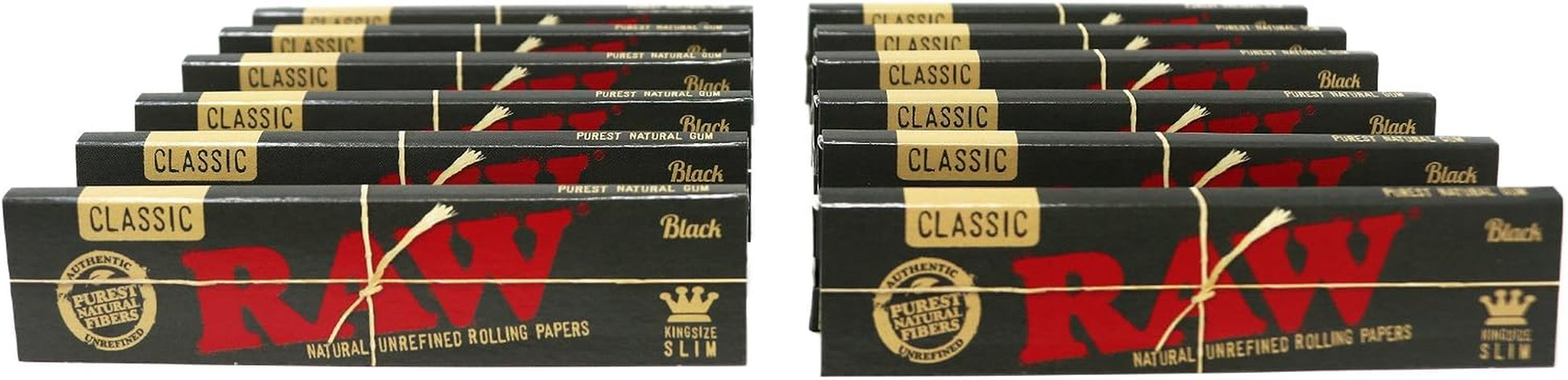 Classic Black King Size Slim Natural Unrefined Ultra Thin 110Mm Rolling Papers (12 Packs)