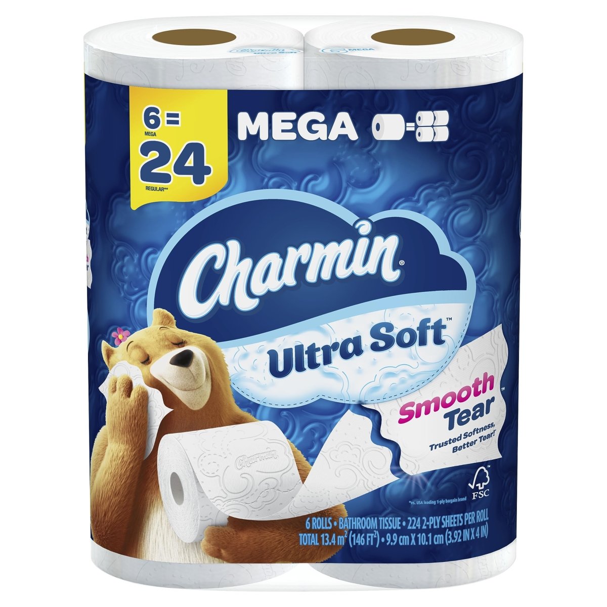 Charmin Ultra Soft Toilet Paper 6 Mega Rolls = 24 Regular Rolls - FOUNDERS INC