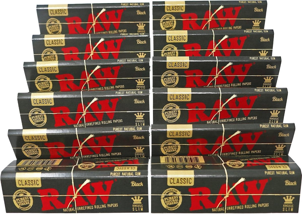 Classic Black King Size Slim Natural Unrefined Ultra Thin 110Mm Rolling Papers (12 Packs) - NEXASHOP