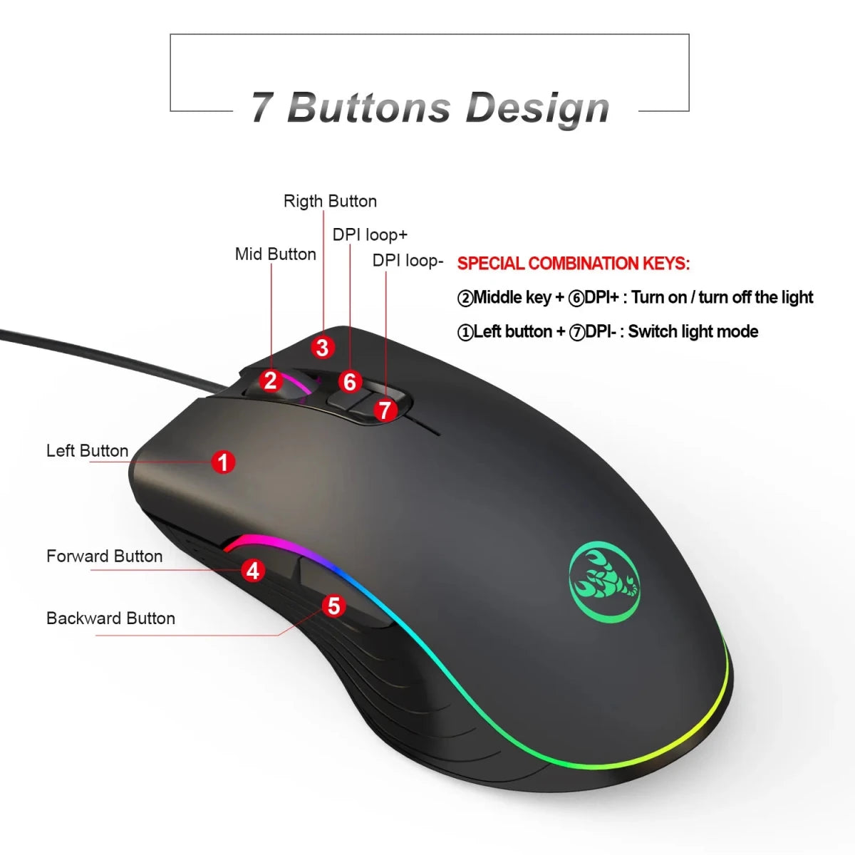 Glowing Wired Gaming Mouse - FOUNDERS INC