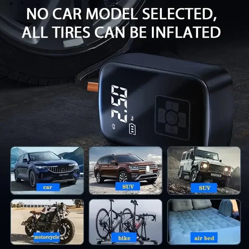PRO Wireless Car Tire Inflator - Digital Display Air Compressor for Motorcycle/Bicycle, Portable Emergency Pump with LED Light - NEXASHOP