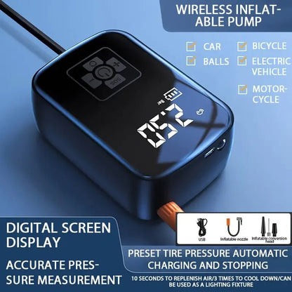 PRO Wireless Car Tire Inflator - Digital Display Air Compressor for Motorcycle/Bicycle, Portable Emergency Pump with LED Light - NEXASHOP