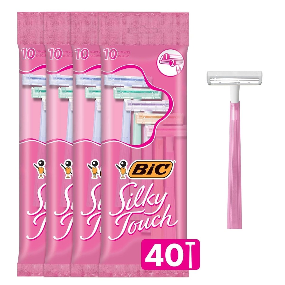 Silky Touch Women'S Disposable 2-Blade Razors, Travel Covers, College Dorm Room Essentials and First Apartment Must-Have, 40-Pack - FOUNDERS INC