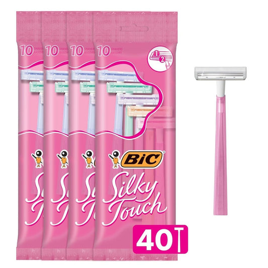 Silky Touch Women'S Disposable 2-Blade Razors, Travel Covers, College Dorm Room Essentials and First Apartment Must-Have, 40-Pack - FOUNDERS INC