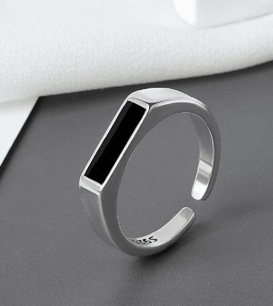 Sterling Silver Black Ring with Cool Wind Design - FOUNDERS INC