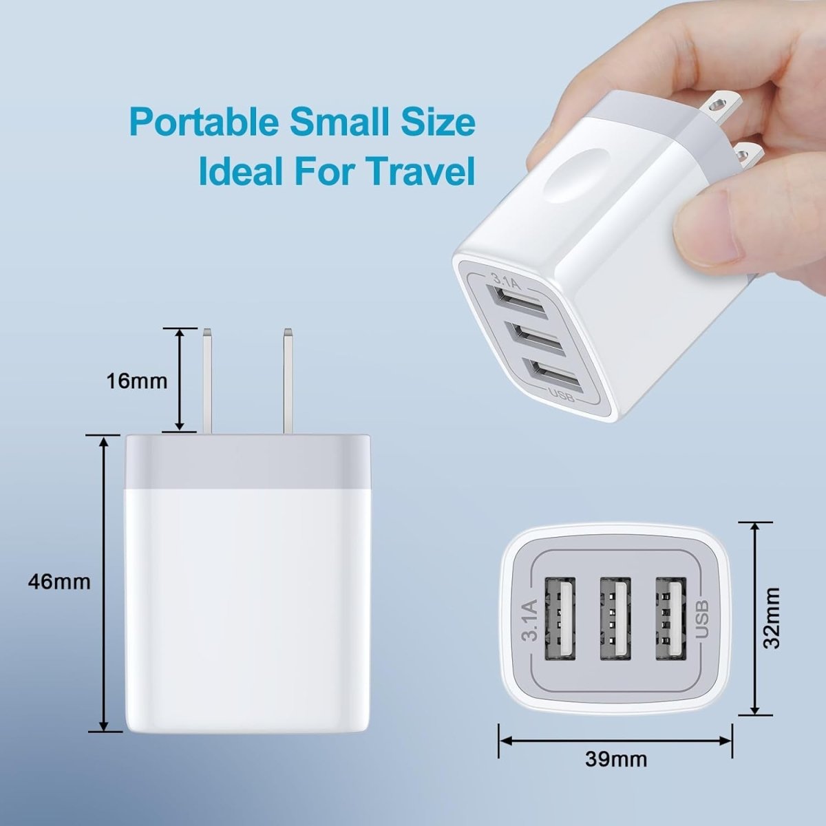USB Wall Charger, 2Pack Wall Plug 3-Port USB Charging Station 3.1A Power Adapter Multi Port Quick Charger Block Cube for Iphone 17 16 15 14 13 12 11 Pro XS MAX 8 Ipad Samsung Galaxy S25 S24 S23 - NEXASHOP