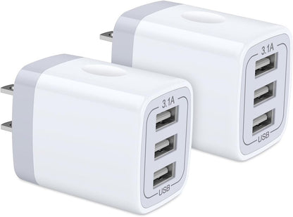 USB Wall Charger, 2Pack Wall Plug 3-Port USB Charging Station 3.1A Power Adapter Multi Port Quick Charger Block Cube for Iphone 17 16 15 14 13 12 11 Pro XS MAX 8 Ipad Samsung Galaxy S25 S24 S23 - NEXASHOP