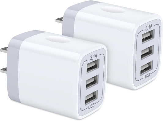 USB Wall Charger, 2Pack Wall Plug 3-Port USB Charging Station 3.1A Power Adapter Multi Port Quick Charger Block Cube for Iphone 17 16 15 14 13 12 11 Pro XS MAX 8 Ipad Samsung Galaxy S25 S24 S23 - NEXASHOP