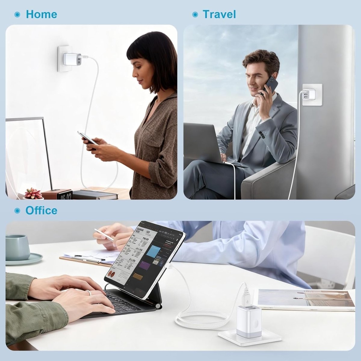 USB Wall Charger, 2Pack Wall Plug 3-Port USB Charging Station 3.1A Power Adapter Multi Port Quick Charger Block Cube for Iphone 17 16 15 14 13 12 11 Pro XS MAX 8 Ipad Samsung Galaxy S25 S24 S23 - NEXASHOP